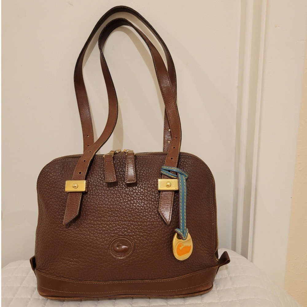 VTG Dooney & Bourke Dark Brown Pebbled All Weather Leather Shoulder Bag Classic